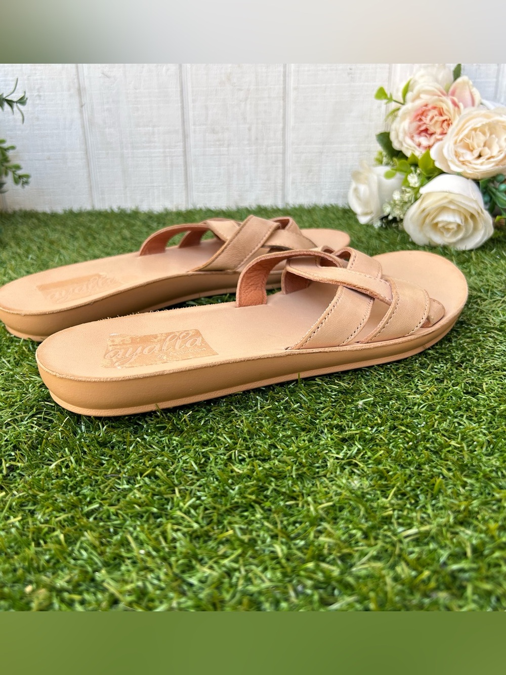 ANTELOPE Alta Woven
Leather Slide Sandal Women's Tan Slide Braided Strap Sz 40 - Picture 9 of 16